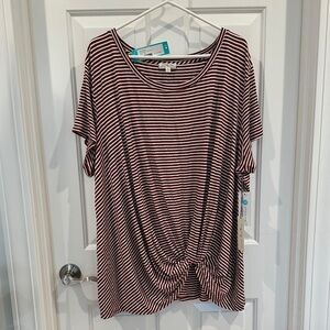 NWT Nine Britton Burgundy and White Striped Short Sleeve Top NEW 3X